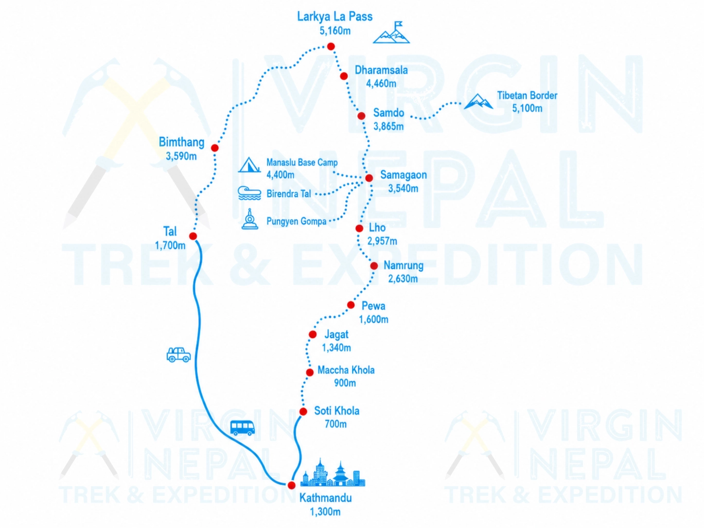 Manaslu Circuit Trek (Counter-Clockwise) Route Map